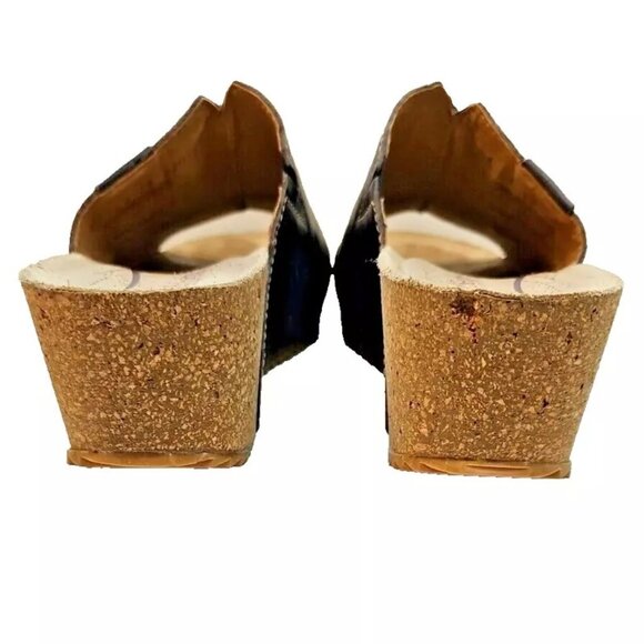 Josef Seibel Meike Platform Wedge Sandals Size 7.5 EU 38 Dark Blue Leather Slide - Picture 7 of 8